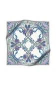 %100 Twill İpek Şal Desenli Krem - Saks Renkli 90x90 Eşarp Dikim Şekli : El Dikişi thumbnail 2