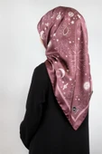 Twill Galaksi Desenli Gül Kurusu Renkli 90x90 Eşarp (İpek İçermez) Dikim Şekli : El Dikişi thumbnail 1