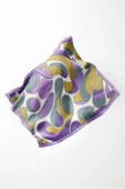 Twill Soyut Geometrik Desenli Lila - Haki Renkli 90x90 Eşarp (İpek İçermez) Dikim Şekli : El Dikişi thumbnail 3