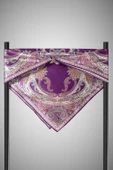 %100 Twill İpek Şal Desenli Mürdüm - Fuşya Renkli 90x90 Eşarp Dikim Şekli : El Dikişi thumbnail 6