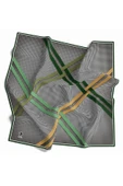 Twill Çizgili Pötikareli Çizgili Desenli Zümrüt Yeşili - Haki Yeşili Renkli 90x90 Eşarp (İpek İçermez) thumbnail 2