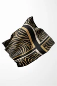 Twill Zebra Desenli Siyah - Gold Renkli 90x90 Eşarp (İpek İçermez) Dikim Şekli : El Dikişi thumbnail 3