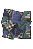 Twil Geometrik Ve Kazayak Desenli İndigo - Petrol Yeşili Renkli 90x90 Eşarp (İpek İçermez) Dikim Şekli : El Dikişi thumbnail 3