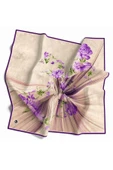 Twill Çiçekli Desenli Mor Renkli 90x90 Eşarp (İpek İçermez) Kenar Dikiş Şekli El Dikişli thumbnail 1