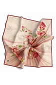 Twill Çiçekli Desenli Bordo Renkli 90x90 Eşarp (İpek İçermez) Kenar Dikiş Şekli El Dikişli thumbnail 1