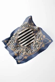 Twill Gold Detaylı Zebra Desenli İndigo Renkli 90x90 Eşarp (İpek İçermez) Kenar Dikiş Şekli El Dikişli thumbnail 3