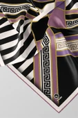 Twill Çizgili Geometrik Desenli Lila Renkli 90x90 Eşarp (İpek İçermez) Kenar Dikiş Şekli El Dikişli thumbnail 2