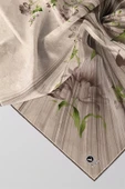 Twill Çiçekli Desenli Taş Renkli 90x90 Eşarp (İpek İçermez) Kenar Dikiş Şekli El Dikişli thumbnail 2