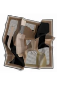 Twill Çizgili Ve Geometrik Desenli Bej Renkli 90x90 Eşarp (İpek İçermez) Kenar Dikiş Şekli El Dikişli thumbnail 1
