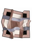 Twill Geometrik Desenli Gri - Bej Renkli 90x90 Eşarp (İpek İçermez) Kenar Dikiş Şekli El Dikişli thumbnail 2