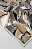 Twilll Büyük Yaprak Desenli Gri - Bej Renkli 90x90 Eşarp (İpek İçermez) Kenar Dikiş Şekli El Dikişli thumbnail 2