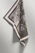 Twill Geometrik Desenli Gri Renkli 90x90 Eşarp (İpek İçermez) Kenar Dikiş Şekli El Dikişli thumbnail 5