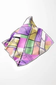 Twill Geometrik Desenli Lila - Limon Sarısı Renkli 90x90 Eşarp (İpek İçermez) Dikim Şekli : El Dikişi thumbnail 3