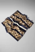 %100 Twill İpek Leopar Desenli Lacivert - Krem Renkli 90x90 Eşarp Dikim Şekli : El Dikişi thumbnail 4