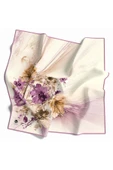Twill Çiçek Desenli Lila Renkli 90x90 Eşarp (İpek İçermez) Kenar Dikiş Şekli El Dikişli thumbnail 1