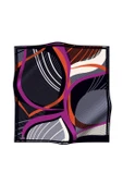 %100 Twill İpek Çizgili Geometrik Desenli Siyah - Gri Renkli 90x90 Eşarp Dikim Şekli : El Dikişi thumbnail 2