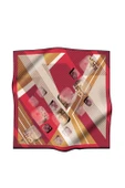 %100 Twill İpek Geometrik Desenli Bordo Renkli 90x90 Eşarp Dikim Şekli : El Dikişi thumbnail 2