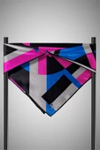 %100 Twill İpek Geometrik Çizgi Desenli Saks - Fuşya Renkli 90x90 Eşarp Kenar Dikiş Şekli El Dikişli thumbnail 6