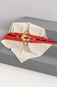 %100 Twill İpek Monogram Ve Barok Desenli Kırmızı - Krem Renkli 90x90 Eşarp Dikim Şekli : El Dikişi thumbnail 6