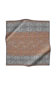 %100 Twill İpek Dokulu Desen Turuncu - Siyah Renkli 90x90 Eşarp Kenar Dikiş Şekli El Dikişli thumbnail 1