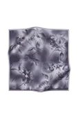 100% Twill İpek Çiçek Desenli Gümüş Renkli 90x90 Dikim Şekli : El Dikişi Eşarp thumbnail 2