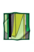 %100 Twill Renk Bloklu Çizgili Desenli Haki Yeşili - Zümrüt Yeşili Renkli 90x90 Eşarp Dikim Şekli: El Dikişii thumbnail 2