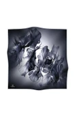 %100 Twill İpek Batik Çiçek Desenli Siyah - Gümüş Renkli 90x90 Eşarp Dikim Şekli : El Dikişi thumbnail 2