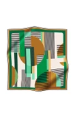 100% Twill İpek Geometrik Desenli Zümrüt Yeşili - Hardal Renkli 90x90 Dikim Şekli : El Dikişi Eşarp thumbnail 2