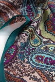 100% İpek Etro Desenli Petrol Yeşili Renkli 92x210 Şal thumbnail 4
