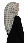 %100 Twill İpek Monogram Desenli Krem - Siyah Renkli 90x90 Eşarp Dikim Şekli : El Dikişi thumbnail 1