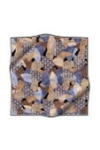 %100 Twill İpek Geometrik Desenli Gri - Sütlü Kahve Renkli 90x90 Eşarp Eşarp Kenar Dikiş Şekli El Dikişli thumbnail 2
