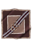 %100 Twill İpek Kareli Kazayaklı Desenli Kahverengi - Vizon Renkli 90x90 Eşarp Kenar Dikiş Şekli El Dikişli thumbnail 2