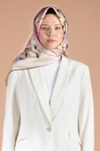 %100 Twill İpek Çiçek Desenli Mor - Pembe Renkli 90x90 Dikim Şekli : El Dikişi Eşarp thumbnail 3