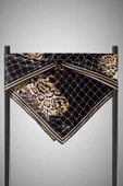 %100 Twill İpek Leopar Desenli Siyah - Bej Renkli 90x90 Eşarp Dikim Şekli : El Dikişi thumbnail 5