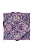 100% Twill İpek Etnik Desenli Mor - Petrol Yeşili Renkli 90x90 Dikim Şekli : El Dikişi Eşarp thumbnail 2