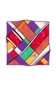 %100 Twill İpek Geometrik Desenli Mor - Kırmızı Renkli 90x90 Eşarp Dikim Şekli : El Dikişi thumbnail 2