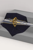 %100 Twill İpek Monogram Ve Barok Desenli Siyah - Gri Renkli 90x90 Eşarp Dikim Şekli : El Dikişi thumbnail 6