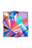 %100 Twill İpek Geometrik Desenli Fuşya - Turuncu Renkli 90x90 Eşarp Dikim Şekli : El Dikişi thumbnail 2