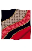 %100 Twill İpek Monogram Ve Zincir Desenli Siyah - Kırmızı Renkli 90x90 Eşarp Dikim Şekli : El Dikişi thumbnail 2