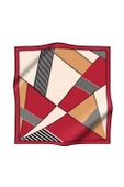 %100 Twill İpek Çizgili ve Geometrik Desenli Bordo - Vizon Renkli 90x90 Eşarp Dikim Şekli : El Dikişi thumbnail 2