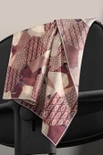 %100 Twill İpek Geometrik Desenli Gül Kurusu - Vizon Renkli 90x90 Eşarp Eşarp Kenar Dikiş Şekli El Dikişli thumbnail 5