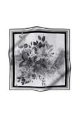 %100 Twill İpek Bahar Çiçekleri Desenli Siyah - Beyaz Renkli 90x90 Eşarp Dikim Şekli : El Dikişi thumbnail 2