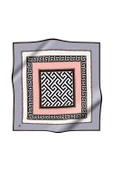 %100 Twill İpek Labirent Ve Geometrik Desenli Gri - Pudra Renkli 90x90 Eşarp Dikim Şekli : El Dikişi thumbnail 2