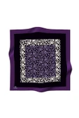 100% Twill İpek Bordürlü Dalga Desenli Siyah - Mürdüm Renkli 90x90 Dikim Şekli : El Dikişi Eşarp thumbnail 2