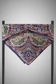 100% Twill İpek Etnik Desenli Lacivert - Haki Renkli 90x90 Dikim Şekli : El Dikişi Eşarp thumbnail 3