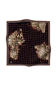 %100 Twill İpek Leopar Desenli Siyah - Taba Renkli 90x90 Eşarp Dikim Şekli : El Dikişi thumbnail 2