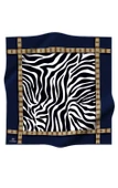 % 57 İPEK % 43 VİSKON Twill İpek Zebra Desenli Lacivert - Gold Renkli 90x90 Eşarp Dikim Şekli : El Dikişi thumbnail 2