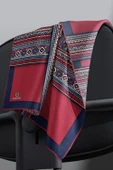 %100 Twill İpek Etnik Desenli Lacivert - Bordo  Renkli 90x90 Eşarp Dikim Şekli : El Dikişi thumbnail 4
