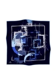 % 57 İPEK % 43 VİSKON Twill İpek Geometrik Desenli Lacivert - Bebe Mavisi Renkli 90x90 Eşarp Dikim Şekli : El Dikişi thumbnail 2