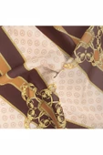 %100 Twill İpek Monogramlı Ve Barok Desenli Kahverengi - Bej Renkli 90x90 Eşarp Dikim Şekli : El Dikişi thumbnail 6